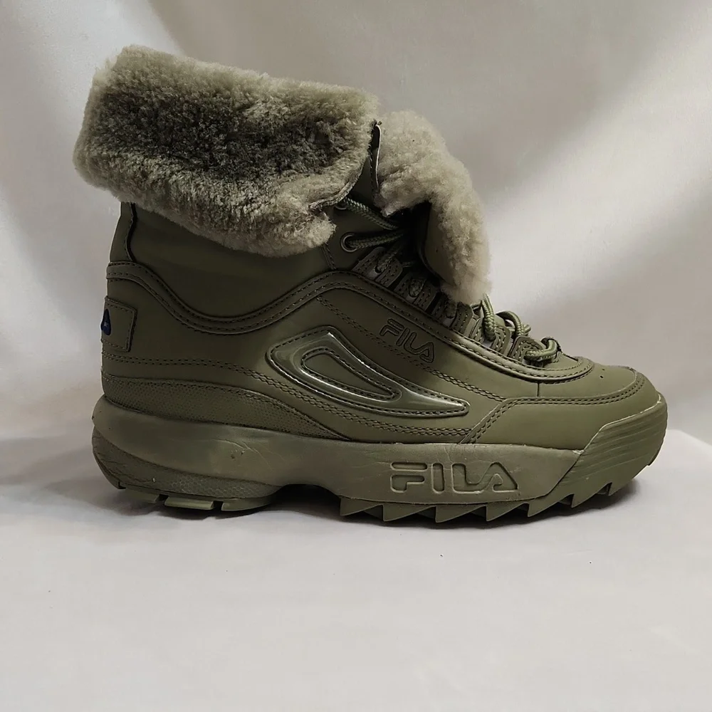Fila Disruptor Shearling Olive Green Lace-up Winter Boots (w size 8)